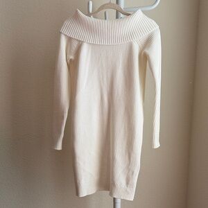 Elegant Cream Ribbed Sweater Dress